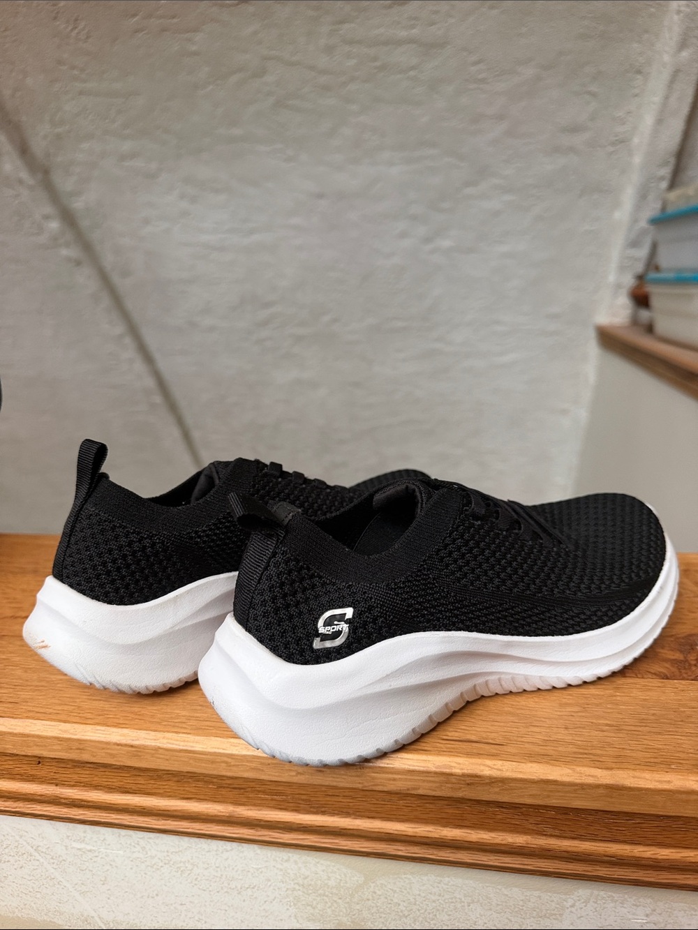 Skechers Black Knit Slip-On Athletic Sneakers with White Sole